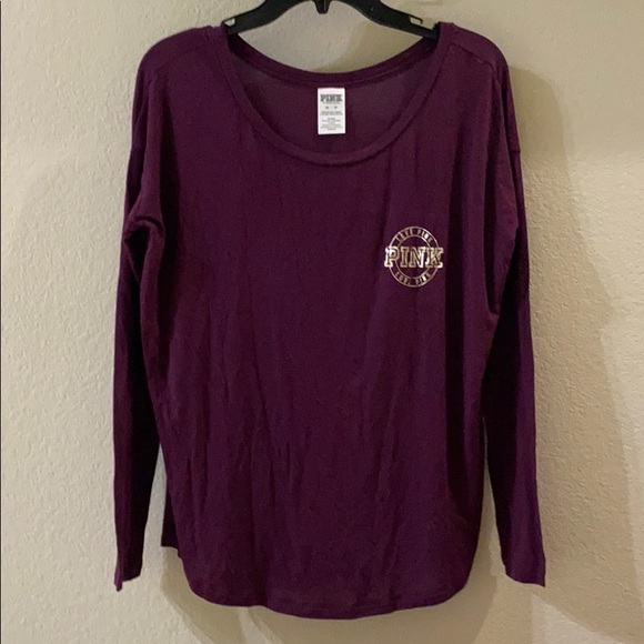 PINK Victoria's Secret Tops - Burgundy super soft Pink top with silver logo